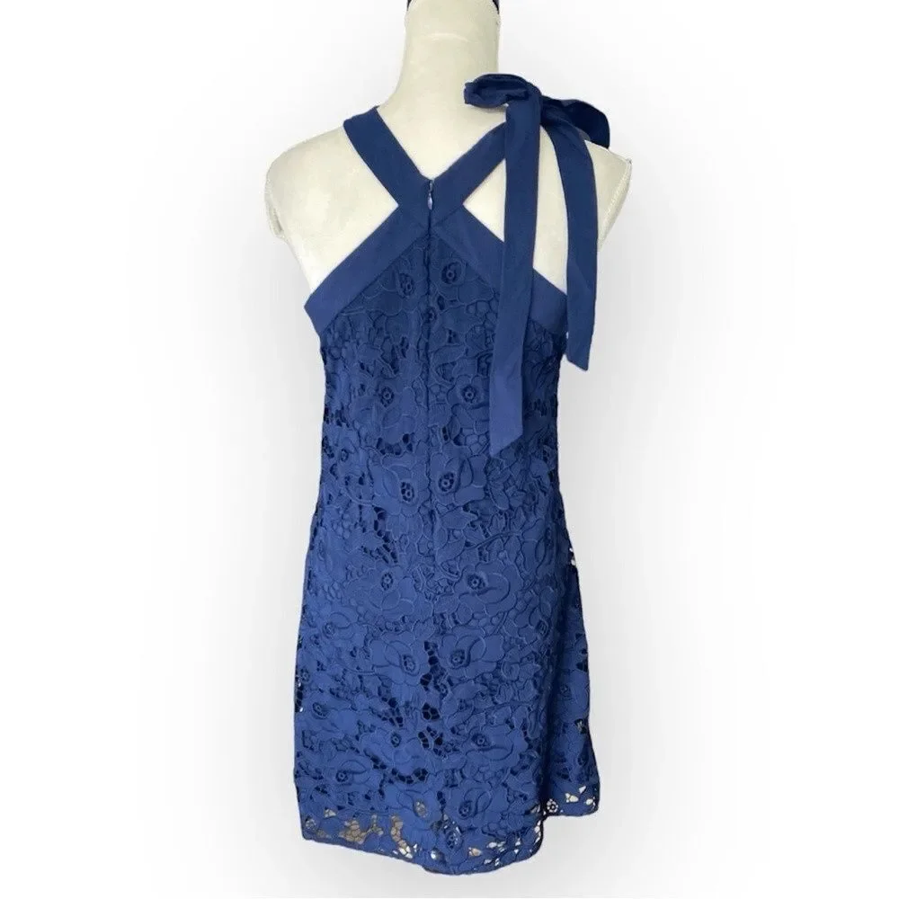 Anthropologie Shoshanna Floral Lace Navy Blue Halter Dress Size 6